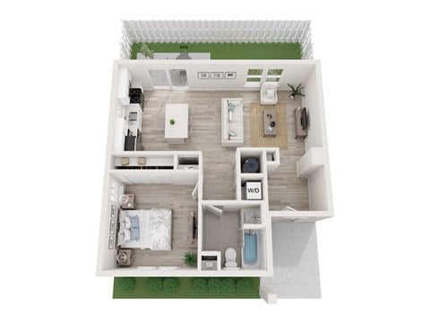 Floor plan for 1 bed, 1 bath, 746 sqft